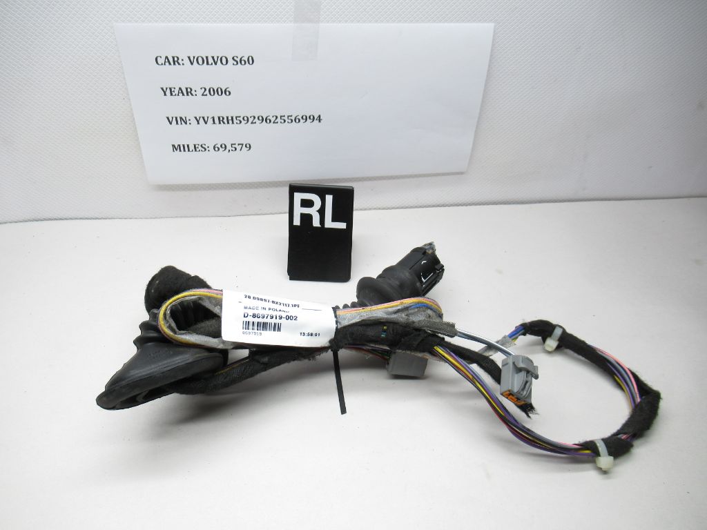 2005-2009 Volvo S60 Rear Left Door Harness Wire Wiring Cable D8697919-002 OEM